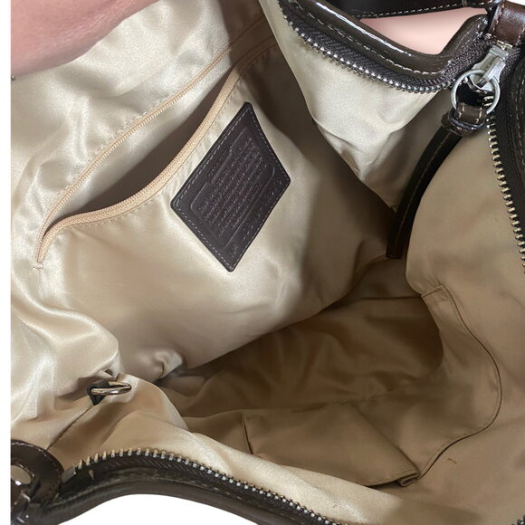 Coach Soho Sateen Signature Hobo Bag Gold Khaki Brown Tote - Picture 6 of 6
